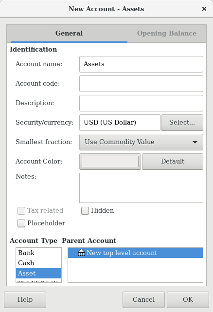 Creating an Assets account