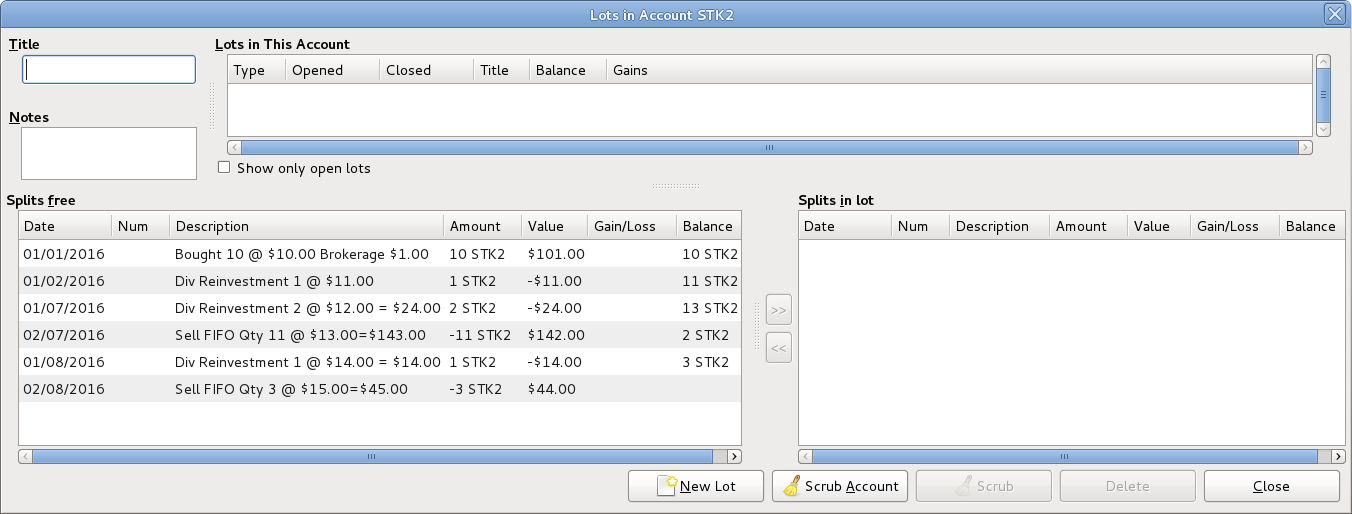 Selling Shares - Capital Gains - Lots before Scrub Account