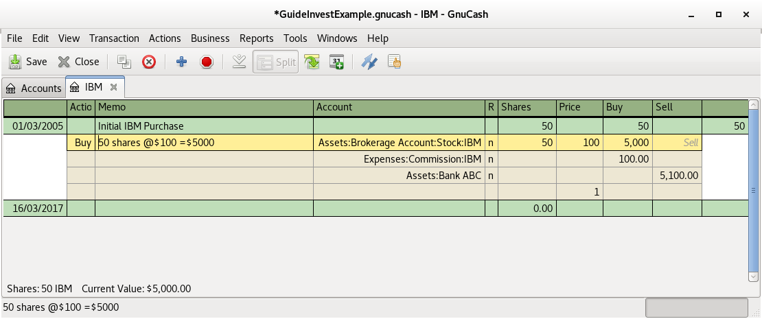 The Transaction Register Of The IBM Account After The First Stock Purchase