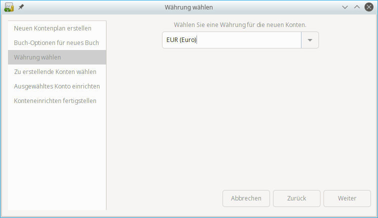 Neuer Kontenplan: Währung wählen
