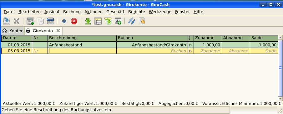 Buchungsansicht - Girokonto