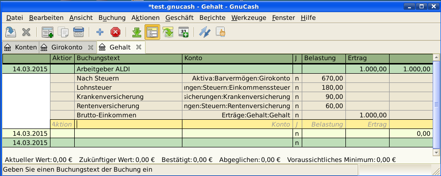 Die Gegenbuchung im Ertrag:Gehalt Konto