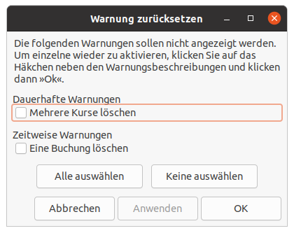 Das Warnungen zurücksetzen-Fenster