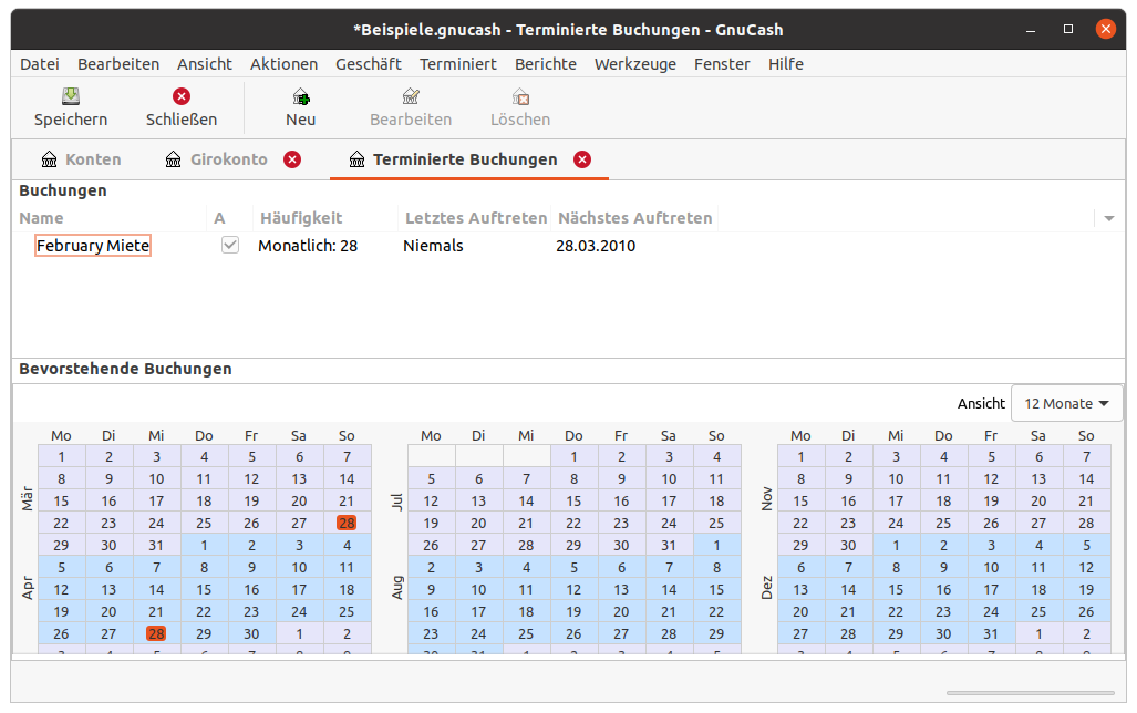 Arbeiten mit terminierten Buchungen