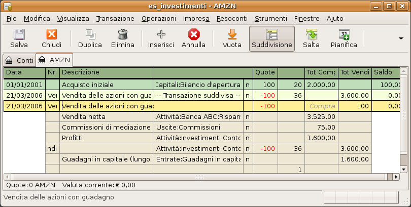 Esempio di vendita delle azioni