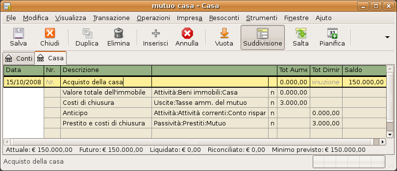 Transazione suddivisa per il mutuo