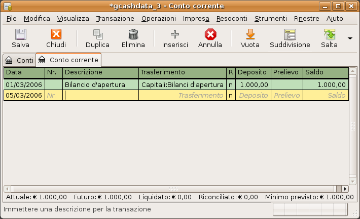 Conto corrente - Registro