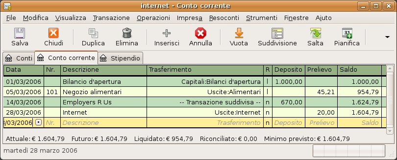 Passo 1: creazione della transazione pianificata dal libro mastro