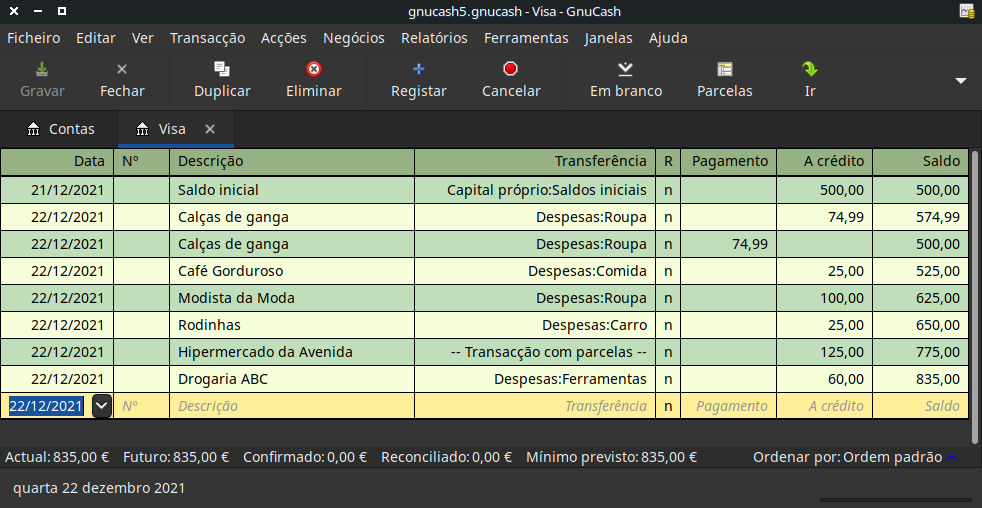 Compras iniciais com o cartão de crédito