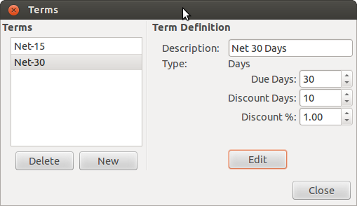 Billing Terms Editor