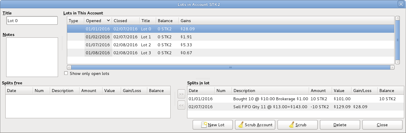 Selling Shares - Capital Gains - Lots after Scrub Account