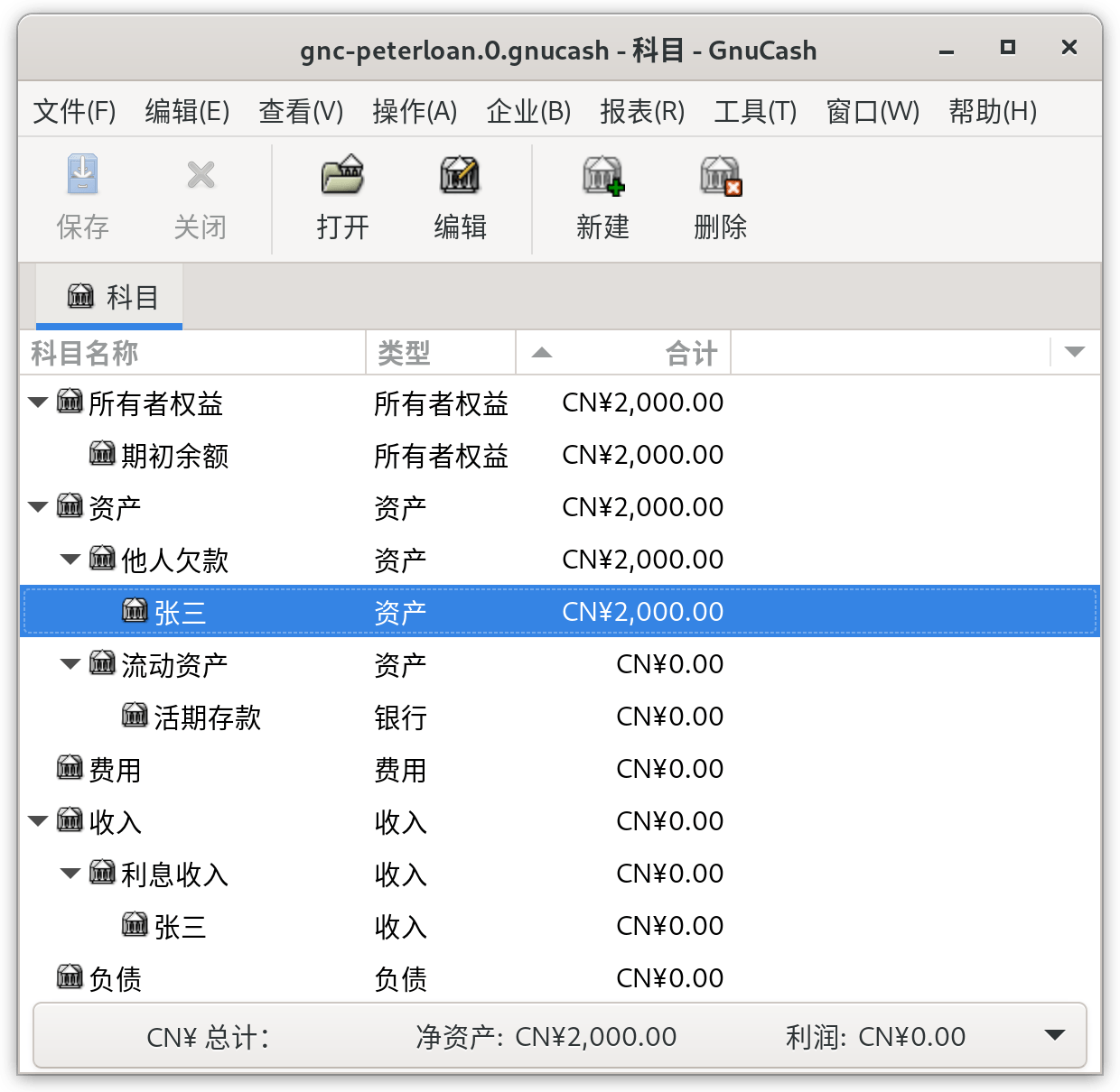 借出钱款后的科目表